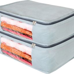 Shellman Clothes Wardrobe Storage Organizer Suit, Saree Covers With Zip (GREY) Polyester Laundry Bag-image-59