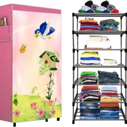 Dark Pink-Metal-6 Layer Carbon Steel Collapsible Wardrobe-17