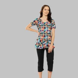 Womens Sports Wear Multi-Black Colour Printed Nylon Swim Suit Self Design Women Swim-dress Multicolor Swimsuit-picture-11