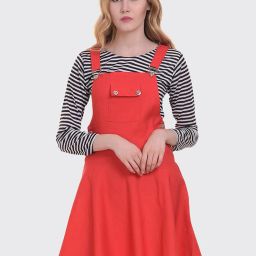 Women Red Dungaree-image-3