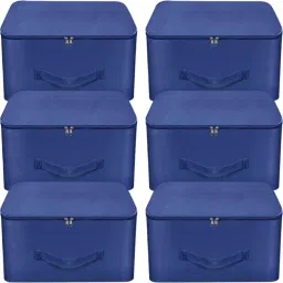 ANABIYA Storage Bags for Clothes,Saree with Zip Closure & Handle (Blue, Pack of 6) Polyester Laundry Bag-picture-29