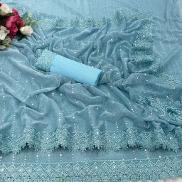 Applique Bollywood Lycra Blend Saree-image-53