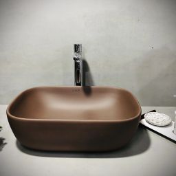 Designer Ceramic Wash Basin Matt(Chocolate Brown)with Waste Pipe & Coupling set (18*13*5)(Matt Chocolate Brown) Table Top Basin-image-47
