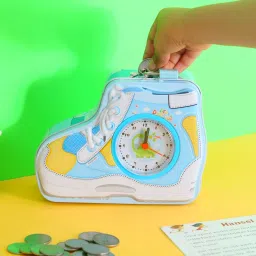 Shoe Pattern Coin Bank with Alarm Clock- Blue Coin Bank-image-27