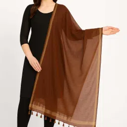 Kota Doria, Bhagalpuri Silk Striped Brown Women Dupatta-image-33