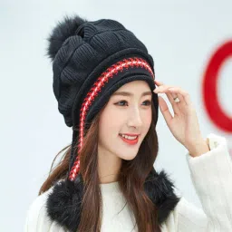 Winter Woolen Warm (Fur Inside Soft Pompom on top) caps for Women Beanie-picture-23