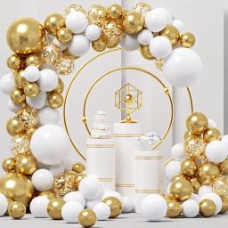 Solid White Golden Balloons Garland Decoration Kit With Arch Pack Of 60 Balloon-15