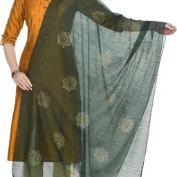 Cotton Blend Self Design Green Women Dupatta-image-36