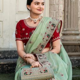 Embroidered Baluchari Organza Saree-image-28