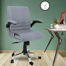 MAXSON Mid back Flip-up Arms Office revolving chair with 2 Yrs Parts wrty Leather Office Adjustable Arm Chair-image-5