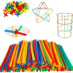 90+ Pcs Plastic Pipe Straw with Connectors Building Blocks Toy Set for Kids-24