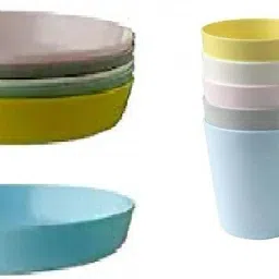 Pack of 6 Plastic Kalas Kid's Plastic BPA-Free Colorful Flatware,Plate and glass(6+6) Dinner Set-image-62