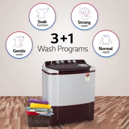 lg 8.5 kg 5 Star with Roller Jet Pulsator with Soak, Wind Jet Dry and Collar Scrubber Semi Automatic Top Load Maroon, White image 4