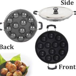 rbgiit 12 Cavity Pan Kitchen Use with Lid with Lid | Non Stick Appe Maker | Paddu Maker Paniarakkal with Lid 0.5 L capacity 23 cm diameter image 5