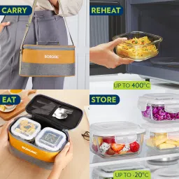 borosil Zest Universal Borosilicate Glass Lunchbox, 4 pc Set (320 ml x 2 + 240 ml x 2) 4 Containers Lunch Box image 3