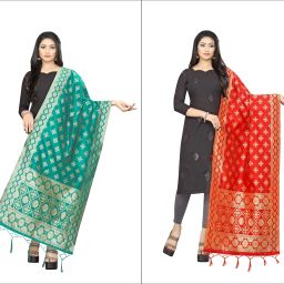 Silk Blend Woven Multicolor, Green, Red Women Dupatta-image-43