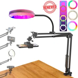 BROLAVIYA 3D LED 6 Inch RGB Ring Light, Long Arm Clip, 2 Way Base Clamp, 1/4" Ball Head Mobile Holder-image-33