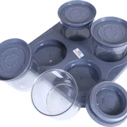 heart home 4 Containers & Tray Set|Unbreakable Plastic Serving Tray|350 ml (Gray) Container Serving Set image 2