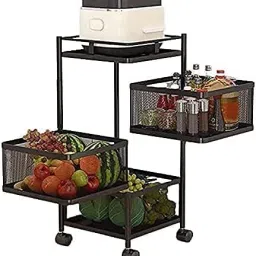 3-Tier Metal Rotating Kitchen Trolley/Spice Rack/Vegetable & Fruit Storage Iron Kitchen Trolley-image-82