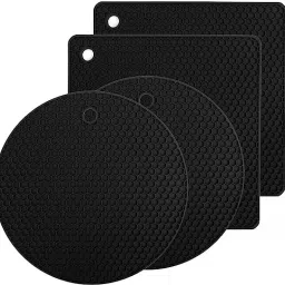 Silicone Trivet Pot Holders,Counter Mats,Tables Placemats,Black 2 Round, 2 Square Trivet-10