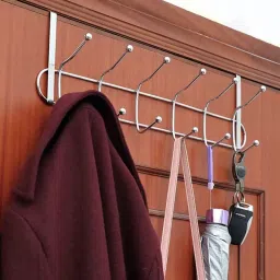 Metal Chrome Finish Multifunctional Door Hook Organizer/Wall Hook Hanger(Silver) Hook Rail 12-image-38