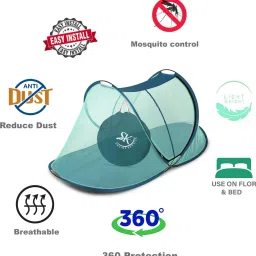 sk online services Polyester Adults Washable Foldable Single Bed Mosquito Net with cloth base /Portable single bed mosquito net with large zippers for easy entrance and exit (Dark Green) Mosquito Net image 4