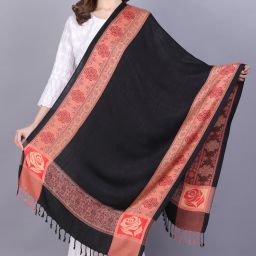 Woven Viscose Women Black Stole-image-87