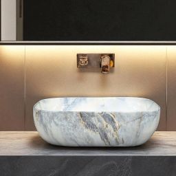 Premium Ceramic Washbasin With Waste Coupling & Pipe Set ) (18x13x5)(M-1049) Table Top Basin-image-83
