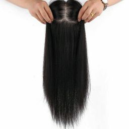 Real Human Topper Silk Based Natural Black For Women & Girl (2X4, 20") Hair Extension-image-40