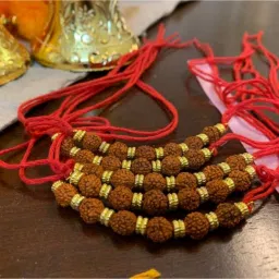 Rudraksh 5 Rudraksha Rakhi for Brother, Bhai, Cusion, kids-R80 Mauli Thread Rakhi, Chawal Roli Pack Set-image-12