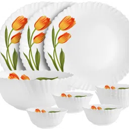Pack of 10 Opalware Dazzle Series Spring Tulip Crockery Set |Dishwasher Safe |Light-Weight Dinner Set-16