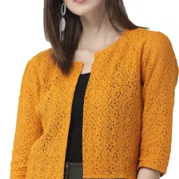Women Straight 3/4th Sleeve Yellow Shrug-image-58