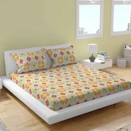 aazeem Pink Abstract 120 TC Microfiber 3 Pieces Queen size Bedsheet Set-picture-14