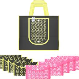 Pack of 10 Smile Foldable Grocery/Shopping Bags For Women | Black Yellow & Pink Pack of 10 Grocery Bags-image-73