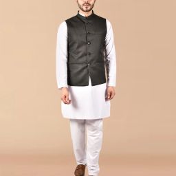 Men Pure Cotton Kurta Pyjama Ethnic Jacket Set-image-59