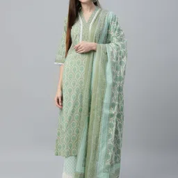 Women Pure Cotton Kurta Palazzo Dupatta Set-image-26