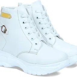Women's Iridescent Buckle Flatform Lace-Up Boots For Women-image-33