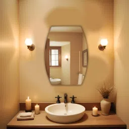 Semi-Oval Rectangular Wall Mounted Frameless Mirror with Beveled Edges Bathroom Mirror-image-18
