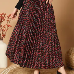 Women Floral Print A-line Red Skirt-image-90
