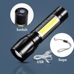 fotronenterprise Powerful 5W LED Torch | Waterproof, USB Rechargeable | Compact Black Design Torch image 4