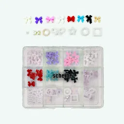 12 Grid Muti Color Bow and Stone Designs Nail Accessories-33