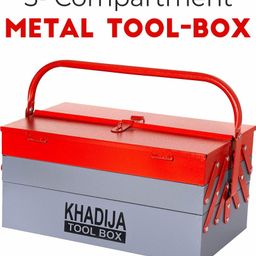 Metal 5 Compartment (Red Grey) Tool Box with Tray-14
