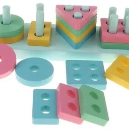 little mind Wooden 4 Shapes Geometric Board Blocks Sorting and Stacking Montessori Blocks image 2