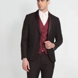 Men Tuxedo Collar Three Piece Suit Solid Suit-image-94