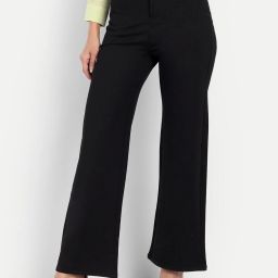 Women Loose Fit Black Lycra Blend Trousers-image-81