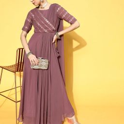 Women Maxi Brown Full Length Dress-image-3