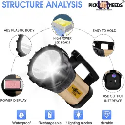 pick ur needs 100 Watt LED Metal Long Range Emergency Search Torch Light With Bilinker 1 Km Range 20 hrs Torch Emergency Light image 4