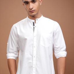 Men Slim Fit Solid Mandarin Collar Casual Shirt-image-101