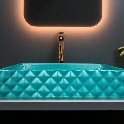 Premium Designer Ceramic Wash basin Cube(Green) with Waste pipe & Coupling Cube(25x14.5x5.5)(Green)Matt Table Top Basin-image-40