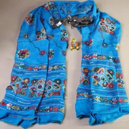 Cotton Blend Embroidered Blue Women Dupatta-image-67